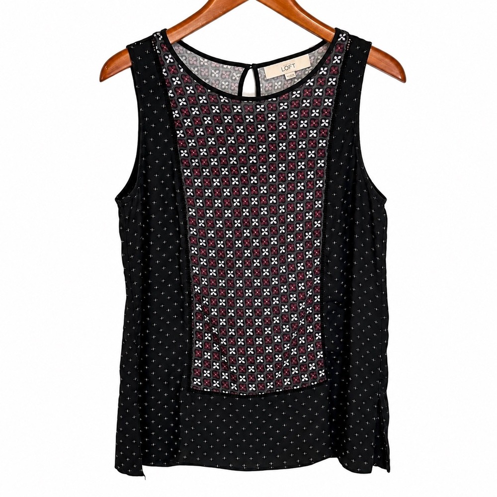 LOFT Ann Taylor Women Mixed Print Sleeveless Shell Top Black Geometric Floral M